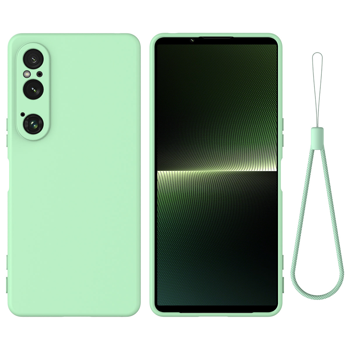 For Sony Xperia 1 VI Case Liquid Silicone Lining Cushion Drop Protection Phone Cover with Strap
