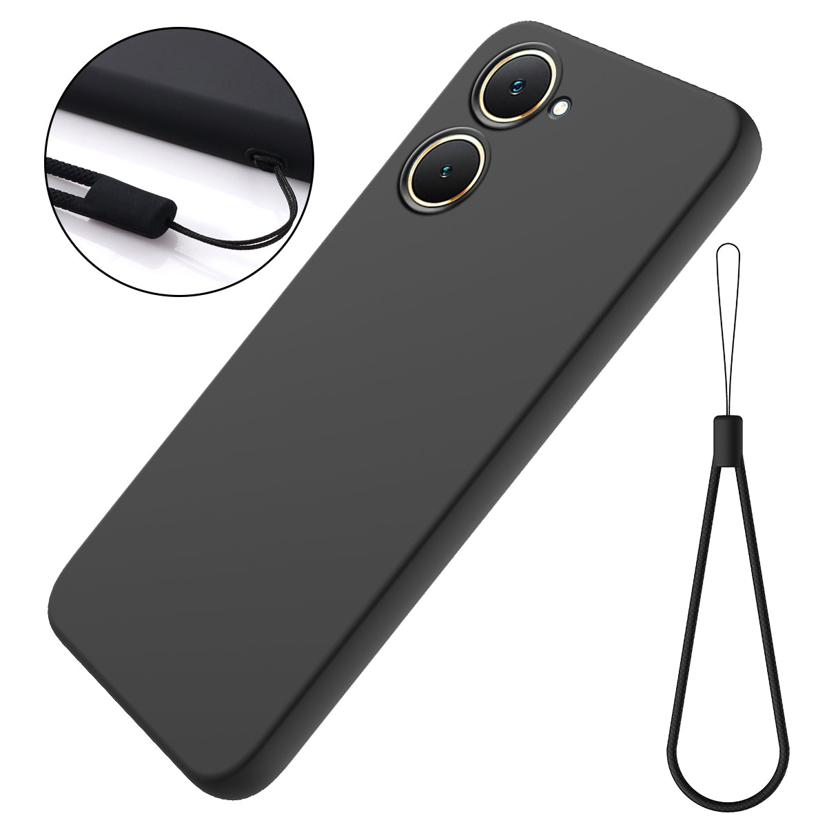 For vivo Y03 Phone Cover Liquid Silicone Drop-resistant Protective Case with Hand Strap