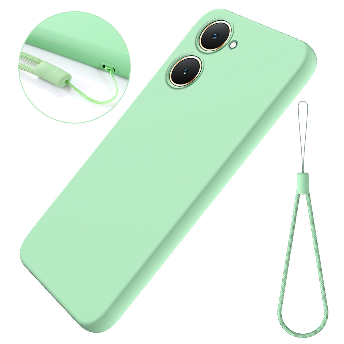 For vivo Y03 Phone Cover Liquid Silicone Drop-resistant Protective Case with Hand Strap