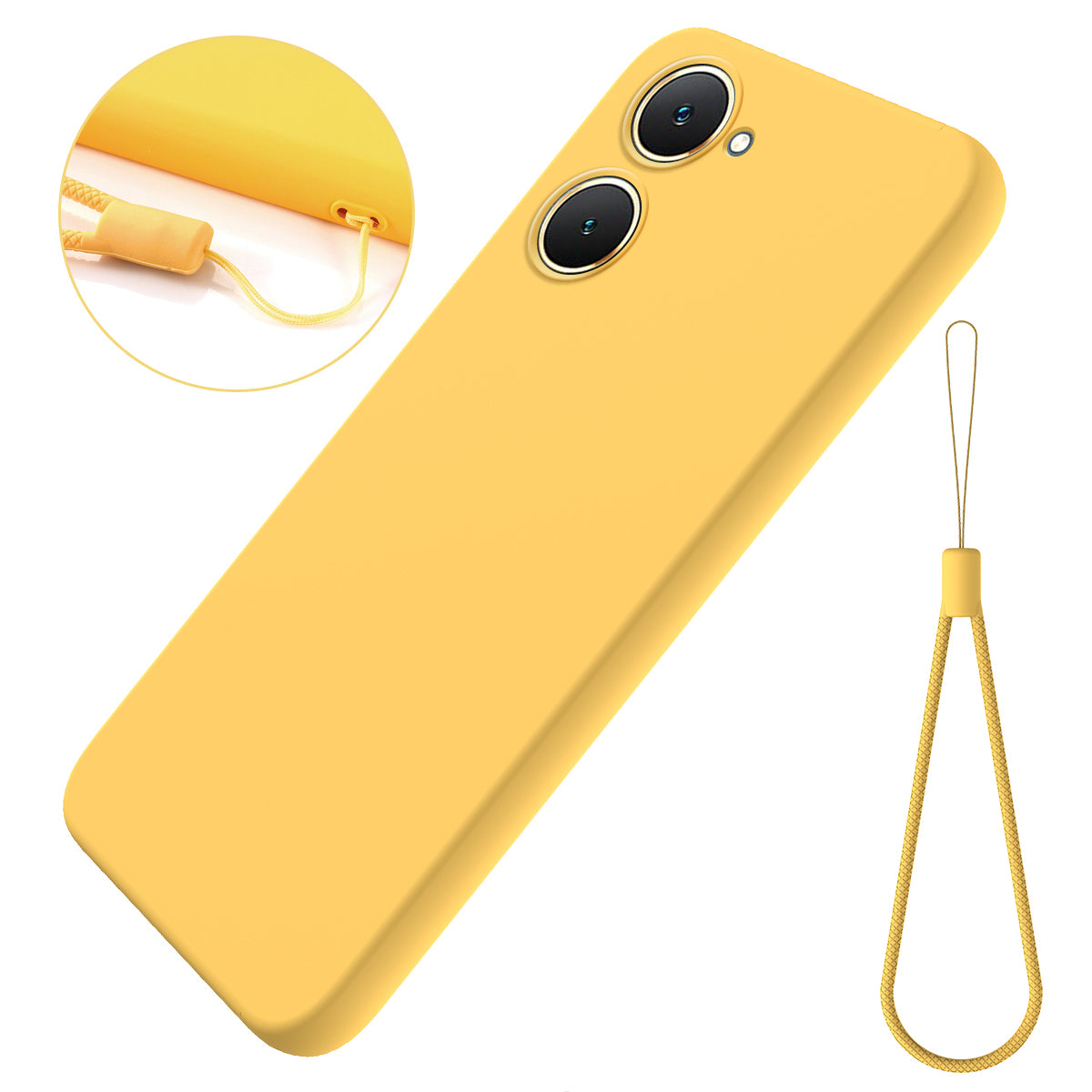 For vivo Y03 Phone Cover Liquid Silicone Drop-resistant Protective Case with Hand Strap