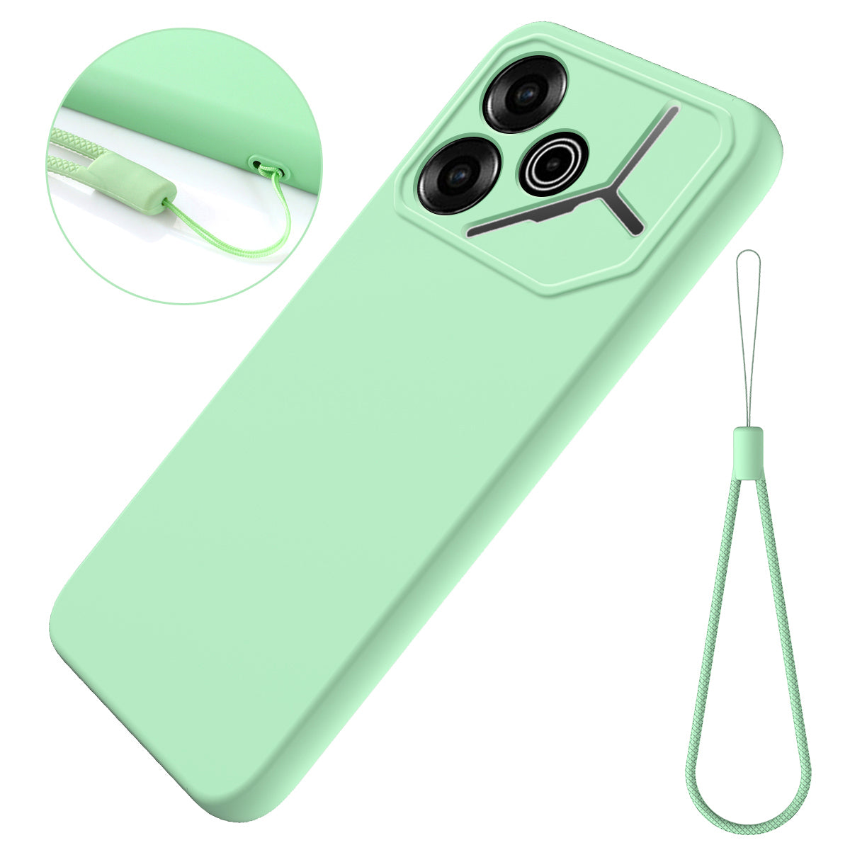 For Transsion Tecno Pova 6 5G Case Soft Liquid Silicone Phone Back Cover with Lanyard