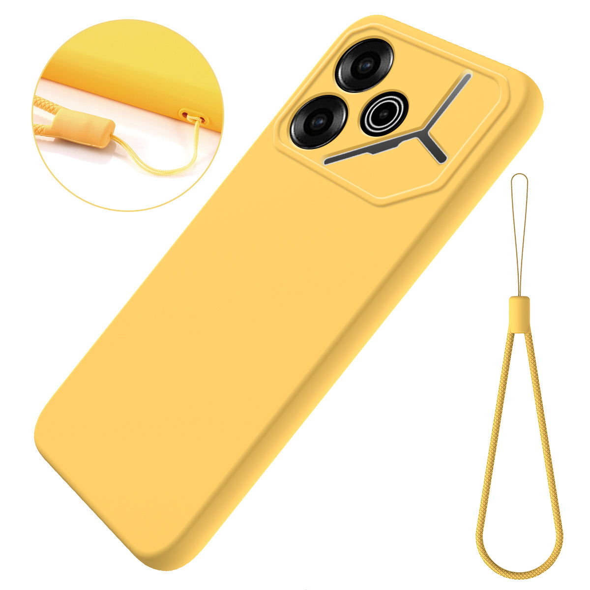 For Transsion Tecno Pova 6 5G Case Soft Liquid Silicone Phone Back Cover with Lanyard