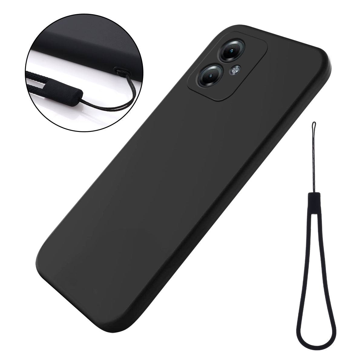 For Motorola Moto G64 5G Phone Case Liquid Silicone Drop-proof Phone Cover with Wrist Strap