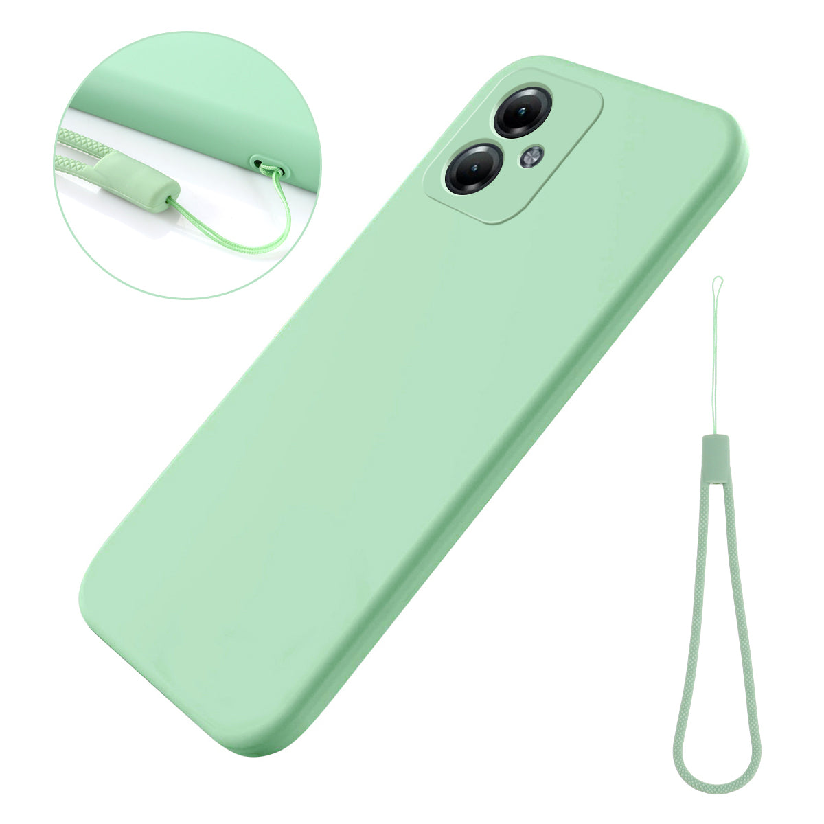 For Motorola Moto G64 5G Phone Case Liquid Silicone Drop-proof Phone Cover with Wrist Strap