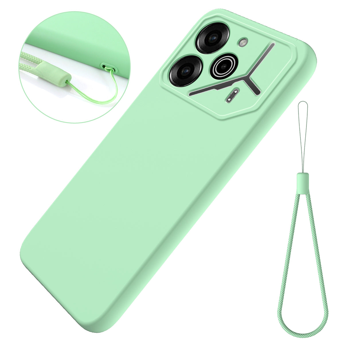 For Transsion Tecno Pova 6 Pro 5G Scratch Resistant Case Liquid Silicone Phone Cover with Hand Strap
