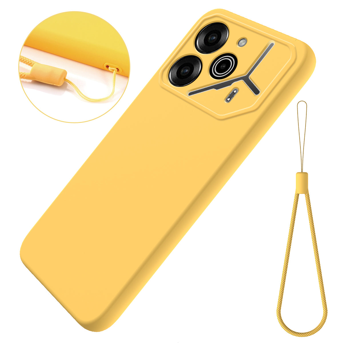 For Transsion Tecno Pova 6 Pro 5G Scratch Resistant Case Liquid Silicone Phone Cover with Hand Strap