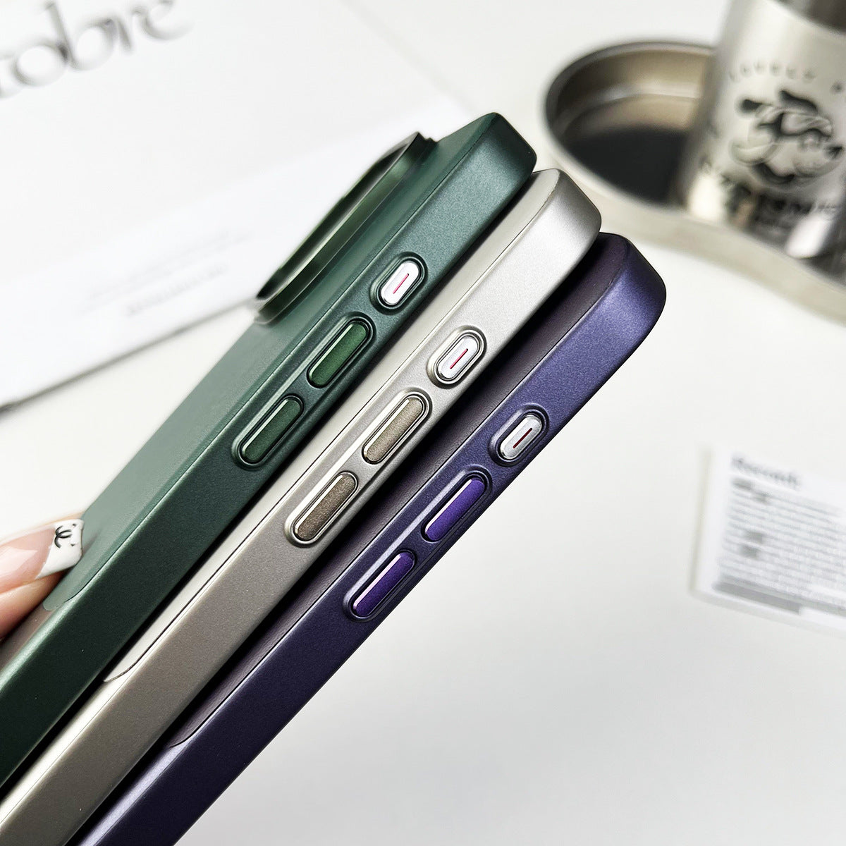 For iPhone 14 Pro Max Slim Case Anti-Drop Nappa Texture PU+PC Phone Cover