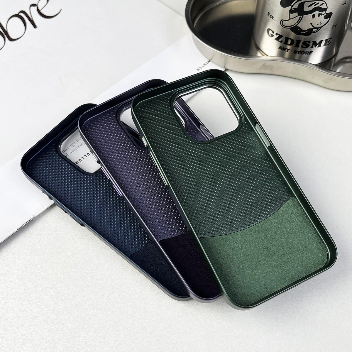 For iPhone 14 Pro Max Slim Case Anti-Drop Nappa Texture PU+PC Phone Cover