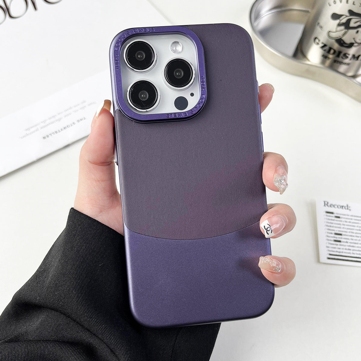 For iPhone 14 Pro Max Slim Case Anti-Drop Nappa Texture PU+PC Phone Cover