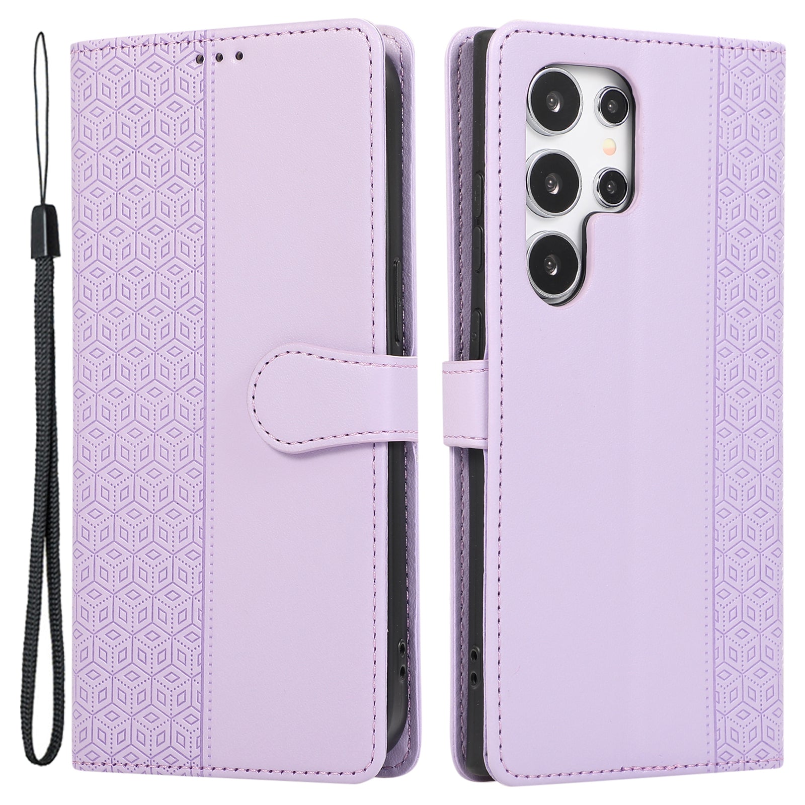 R20 for Samsung Galaxy S23 Ultra Case Splicing Rhombus PU Leather Stand Wallet Cover