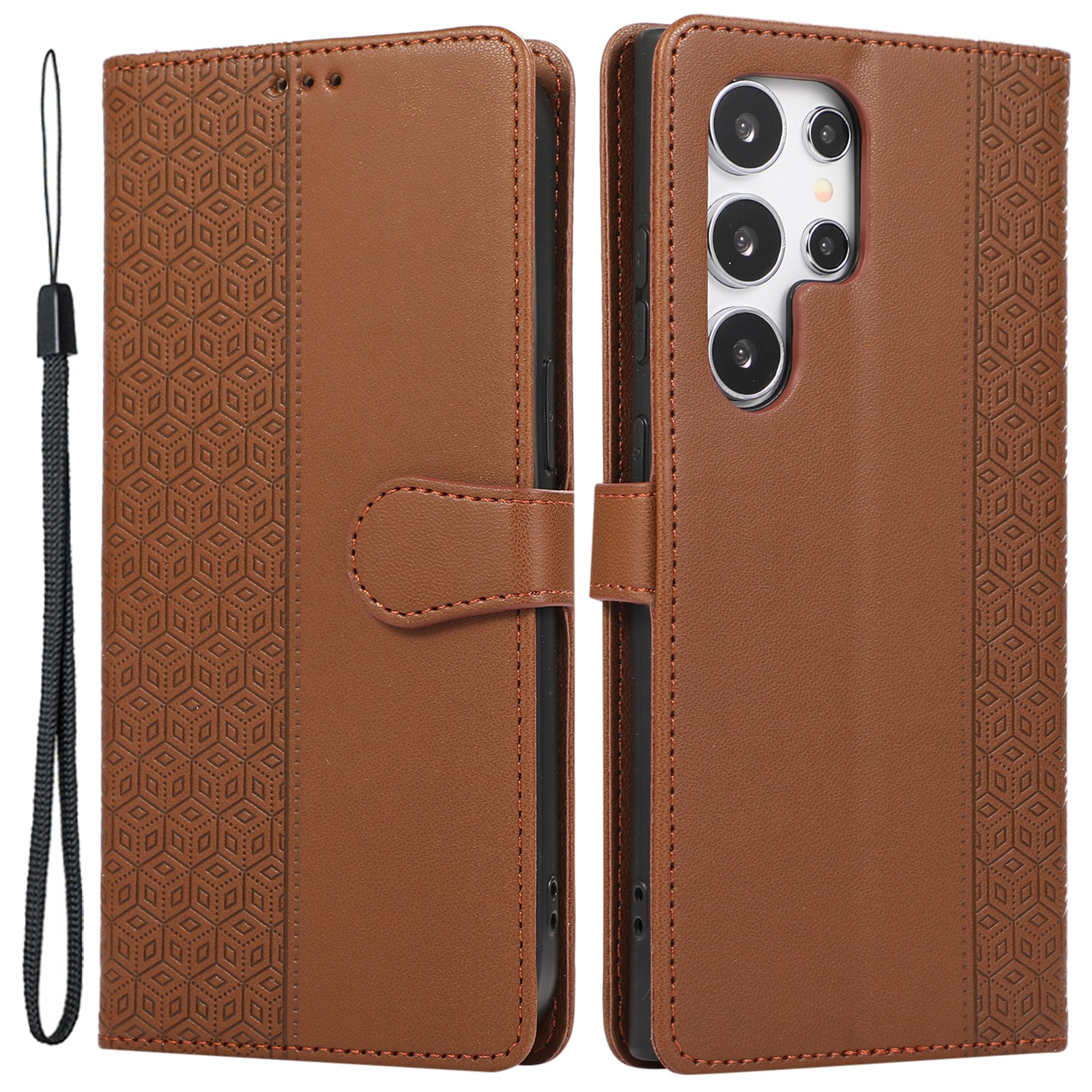 R20 for Samsung Galaxy S23 Ultra Case Splicing Rhombus PU Leather Stand Wallet Cover
