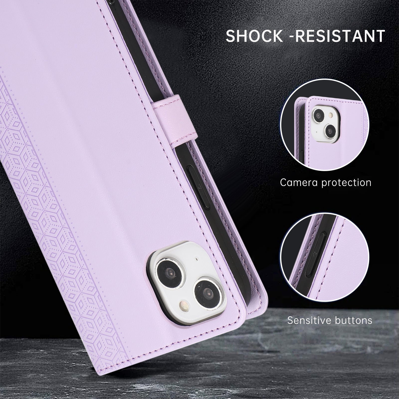 R20 for iPhone 14 Plus Wallet Case PU Leather Splicing Rhombus Cell Phone Cover