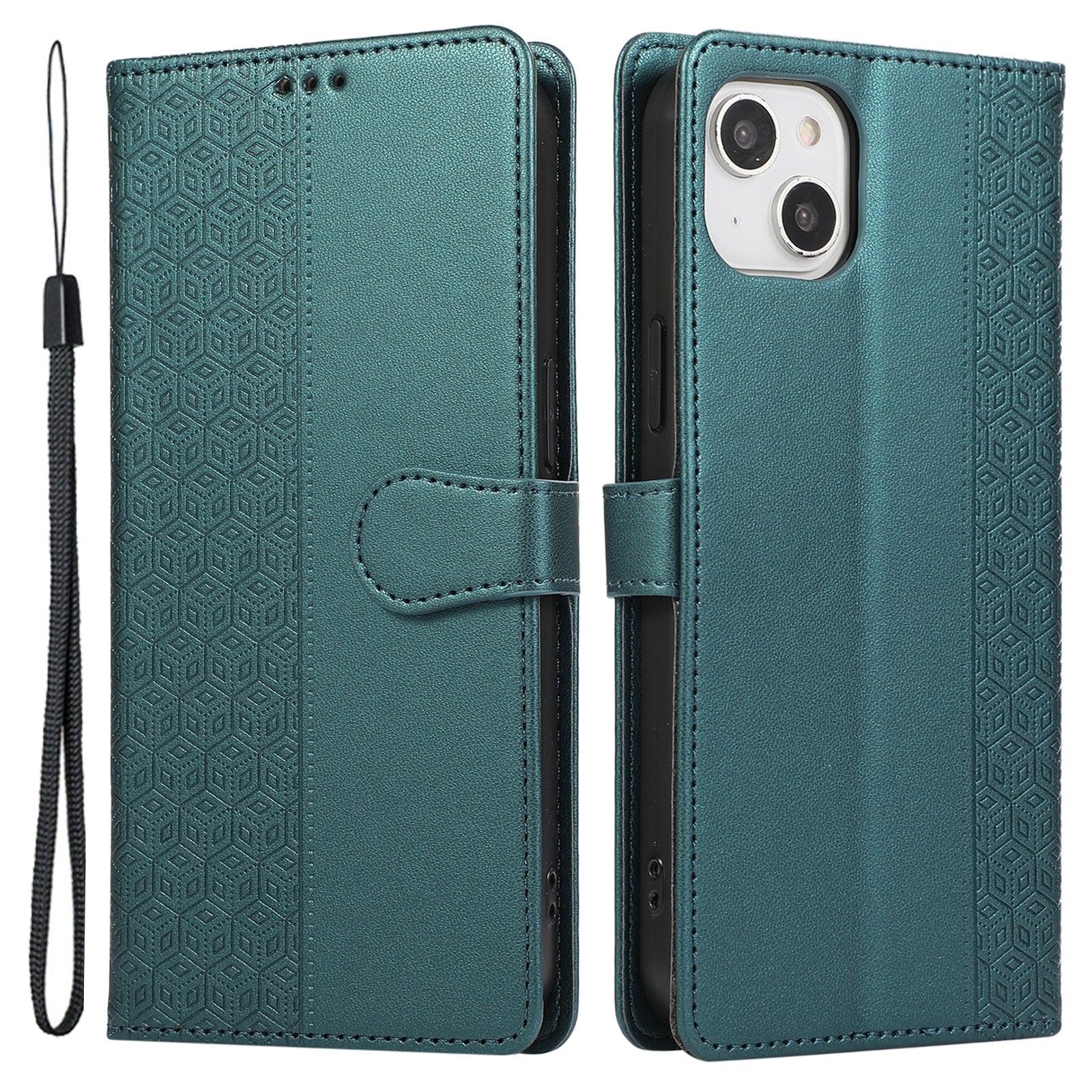 R20 for iPhone 14 Plus Wallet Case PU Leather Splicing Rhombus Cell Phone Cover