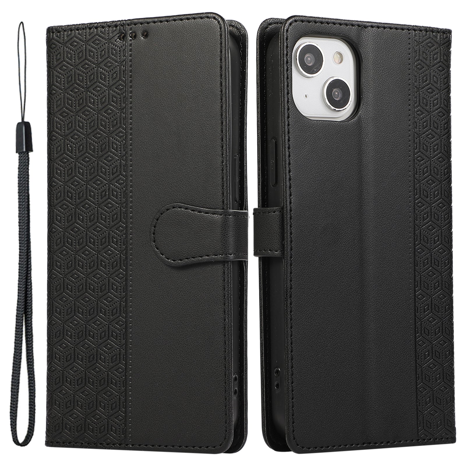 R20 for iPhone 14 Plus Wallet Case PU Leather Splicing Rhombus Cell Phone Cover