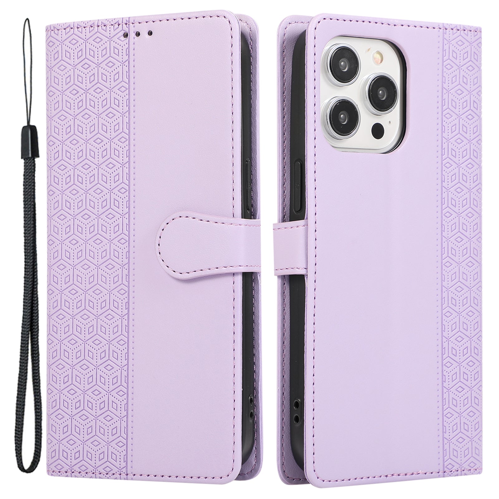 R20 for iPhone 13 Pro 6.1 inch Leather Case Splicing Rhombus Phone Cover with Card Holder
