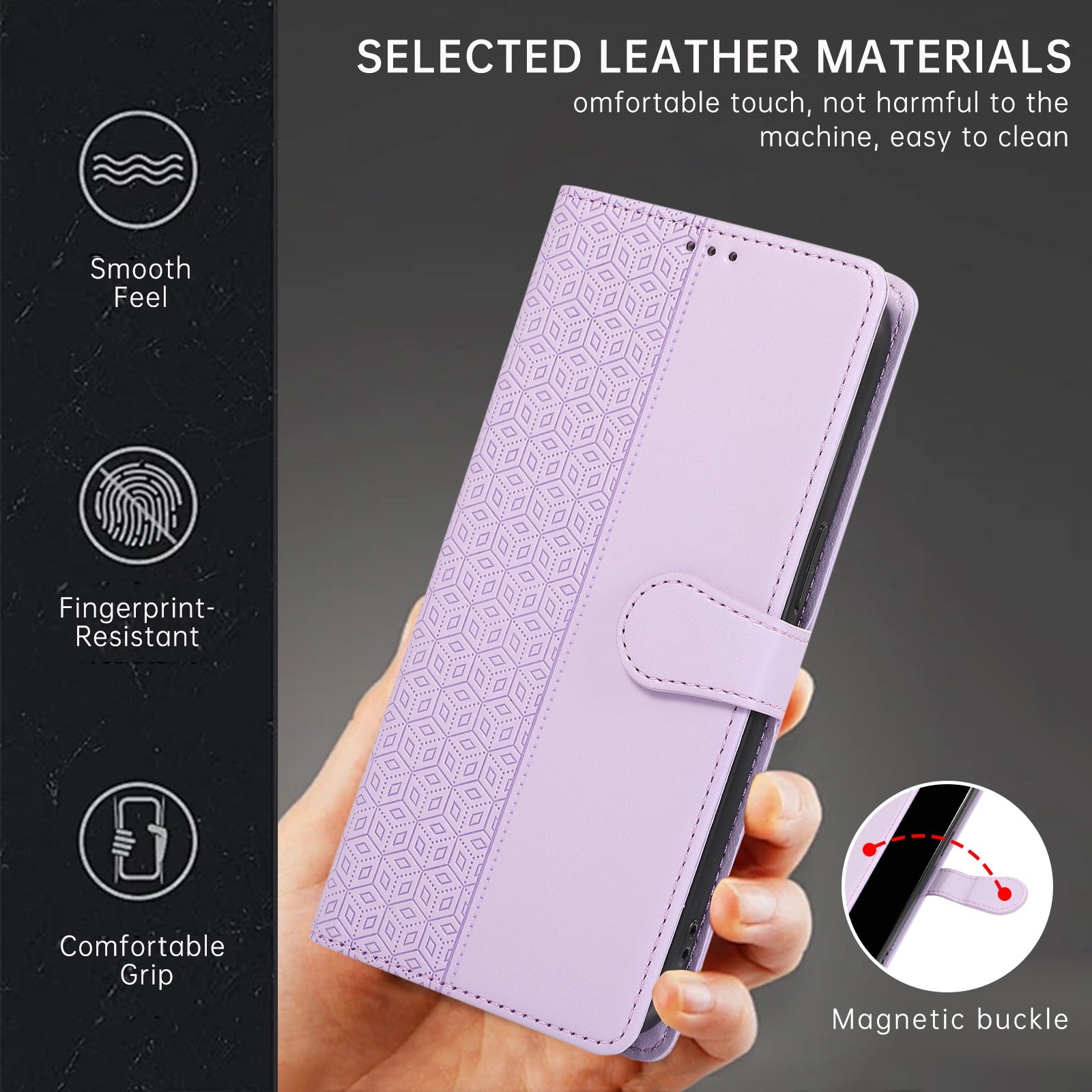 R20 for iPhone 13 Pro 6.1 inch Leather Case Splicing Rhombus Phone Cover with Card Holder