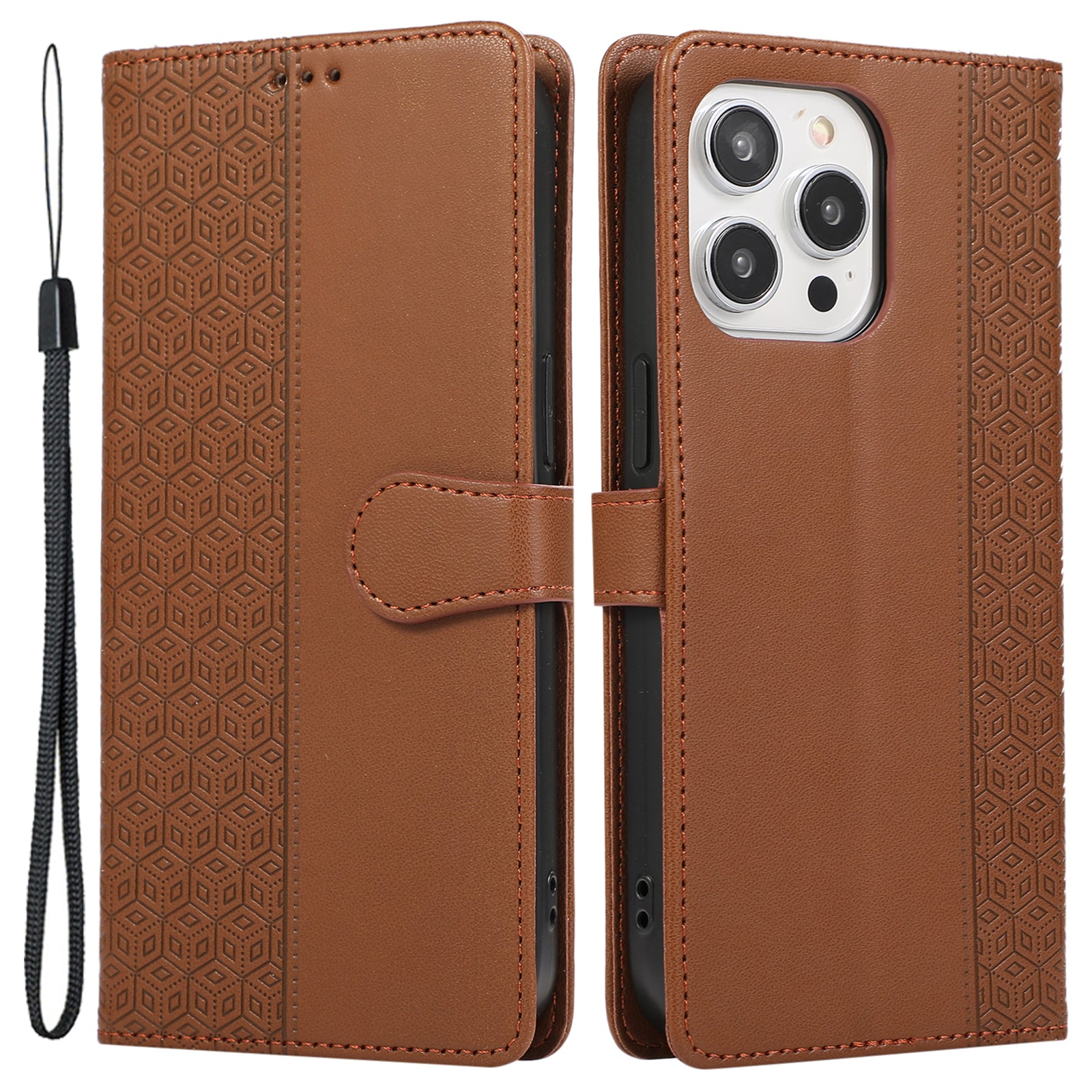 R20 for iPhone 13 Pro 6.1 inch Leather Case Splicing Rhombus Phone Cover with Card Holder