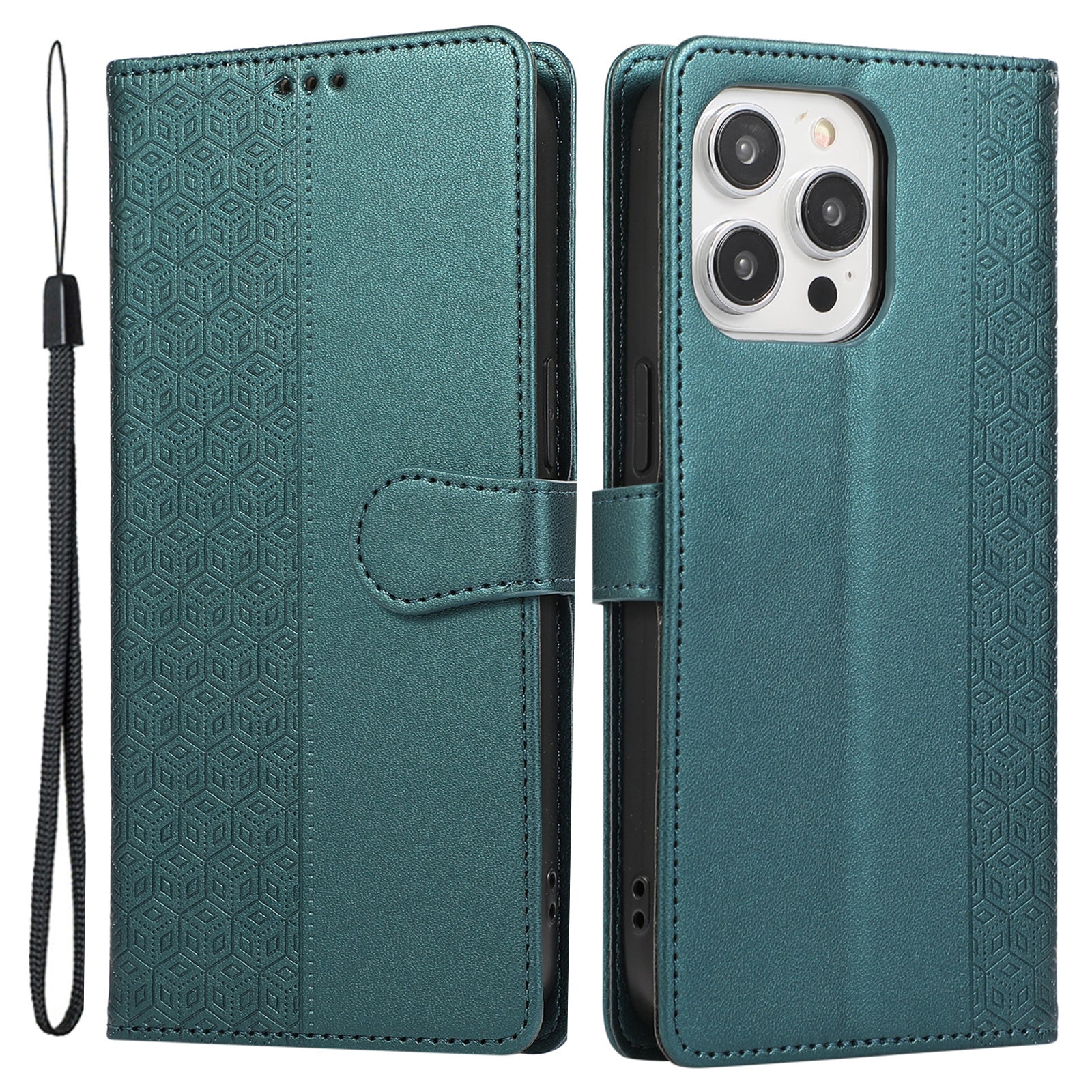 R20 for iPhone 13 Pro 6.1 inch Leather Case Splicing Rhombus Phone Cover with Card Holder