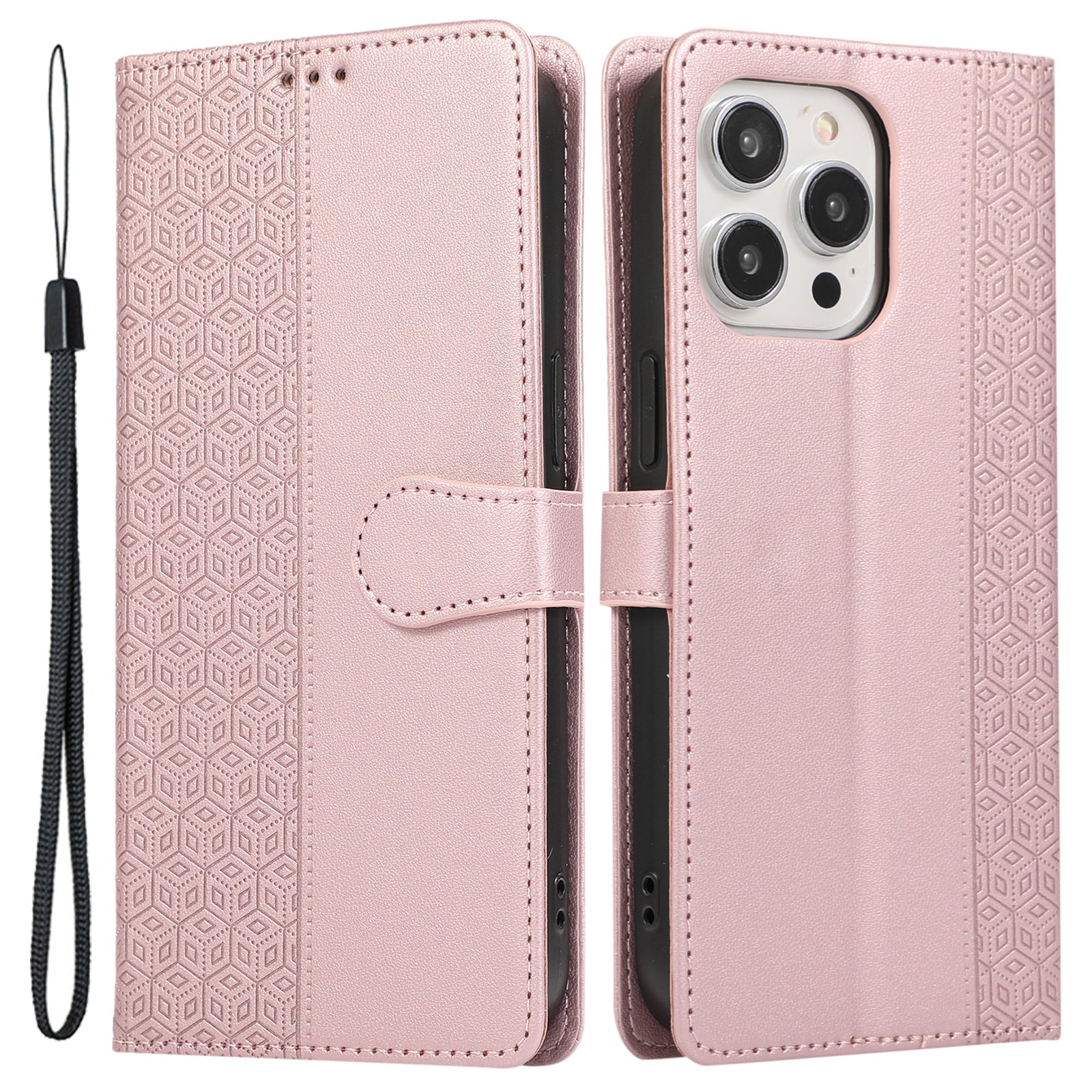 R20 for iPhone 13 Pro 6.1 inch Leather Case Splicing Rhombus Phone Cover with Card Holder
