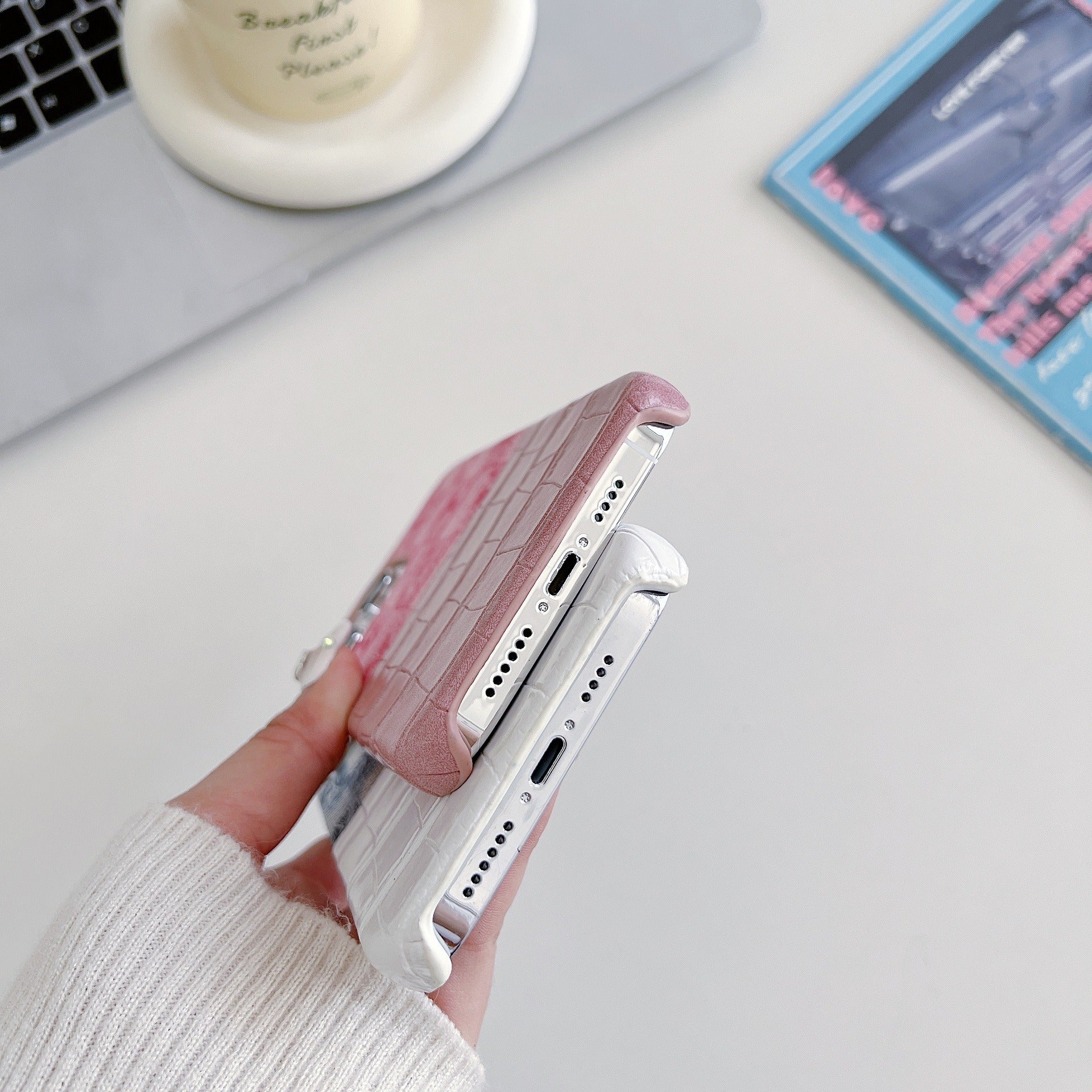 For iPhone 13 Pro Max Phone Case Crocodile Texture Splicing Retro PU Leather+PC Phone Cover