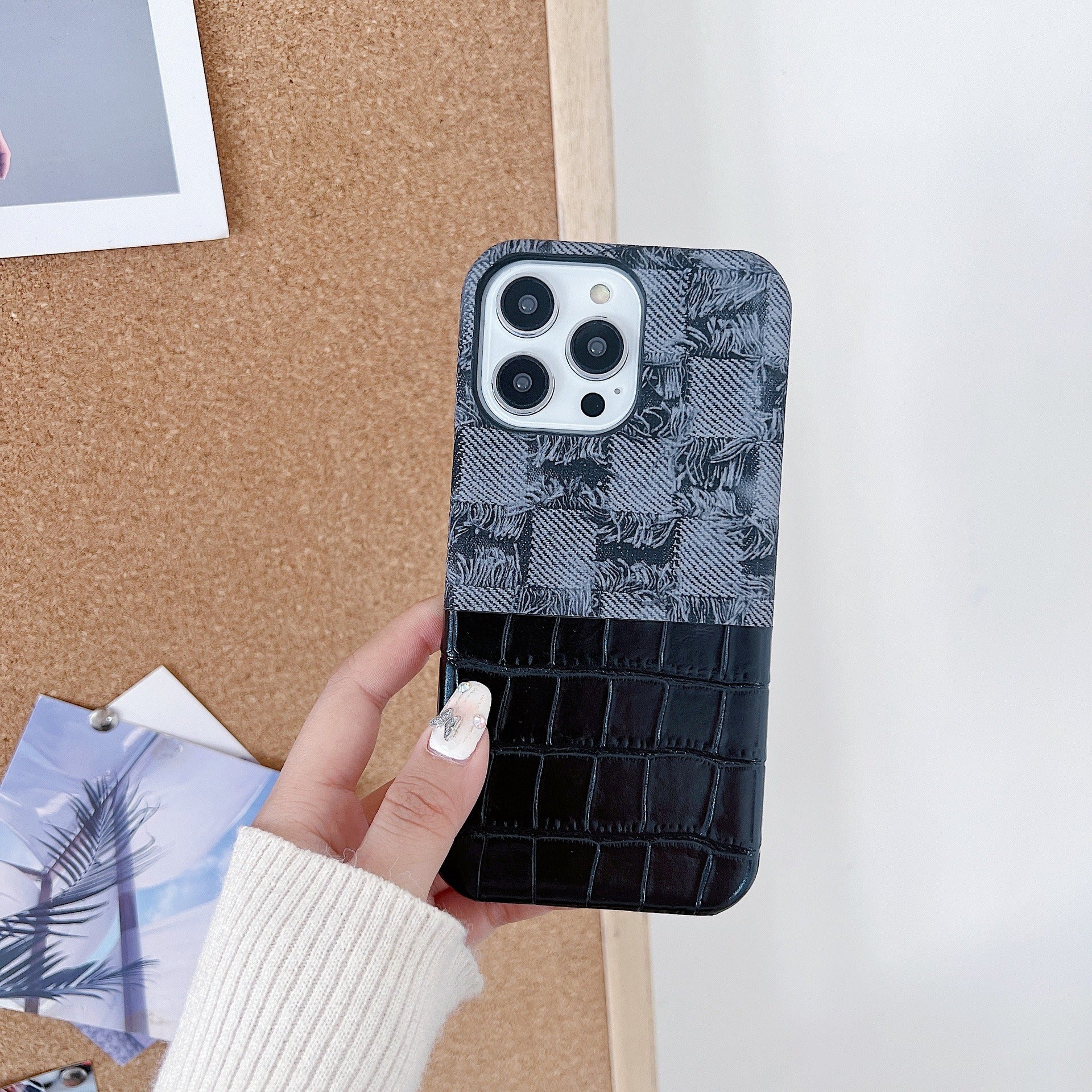 For iPhone 13 Pro Max Phone Case Crocodile Texture Splicing Retro PU Leather+PC Phone Cover