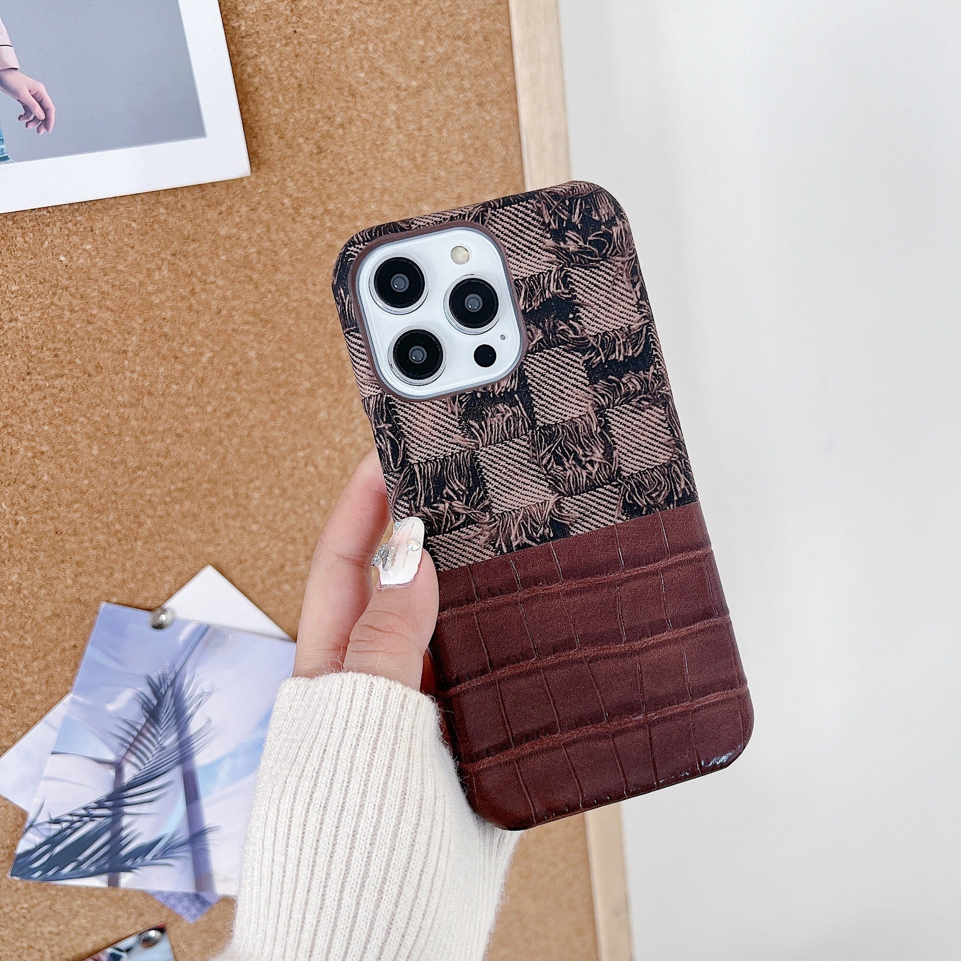 For iPhone 13 Pro Max Phone Case Crocodile Texture Splicing Retro PU Leather+PC Phone Cover