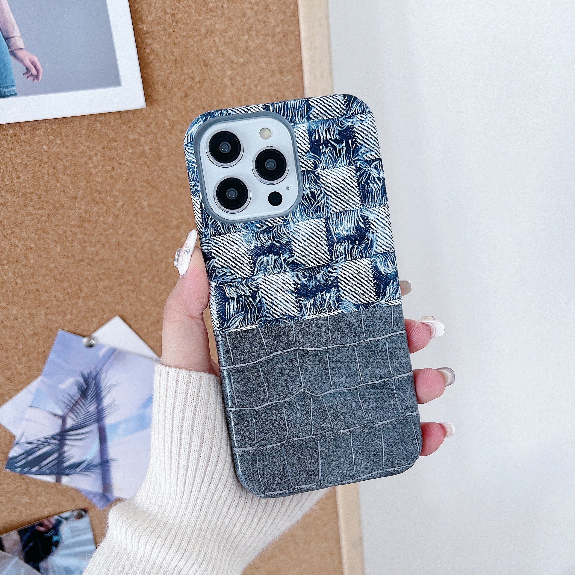 For iPhone 13 Pro Max Phone Case Crocodile Texture Splicing Retro PU Leather+PC Phone Cover