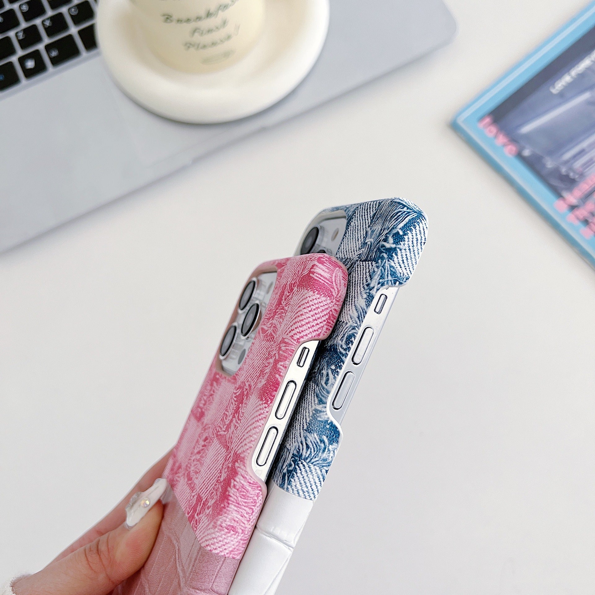 For iPhone 13 Pro 6.1 inch Case Denim Crocodile Texture Splicing Retro PU Leather+PC Phone Cover