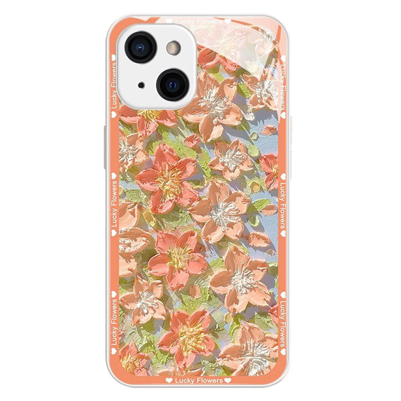 For iPhone 15 Case Oil Painting Floral Pattern Phone Back Shell