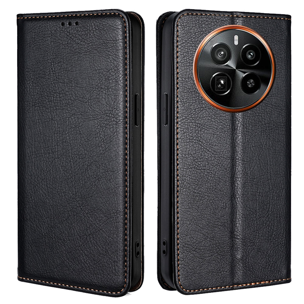 For Realme GT5 Pro 5G Case Leather Magnetic Closing Solid Color Phone Cover