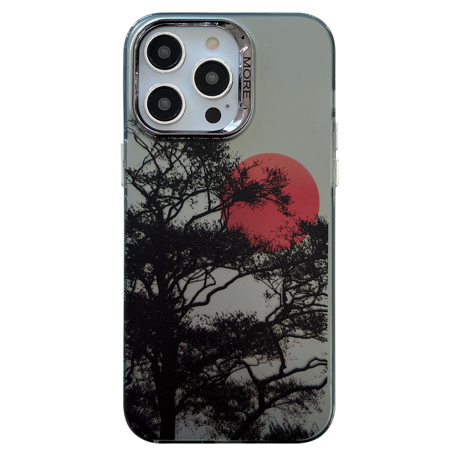 For iPhone 13 Pro Electroplating Case PC+TPU Phone Cover Tree Sunset Pattern