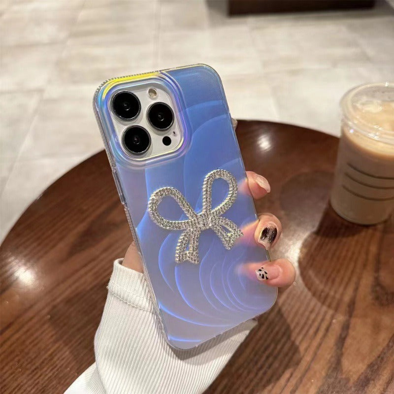For iPhone 14 Pro Max Case Rhinestone Heart / Bowknot IMD Acrylic+TPU Phone Cover