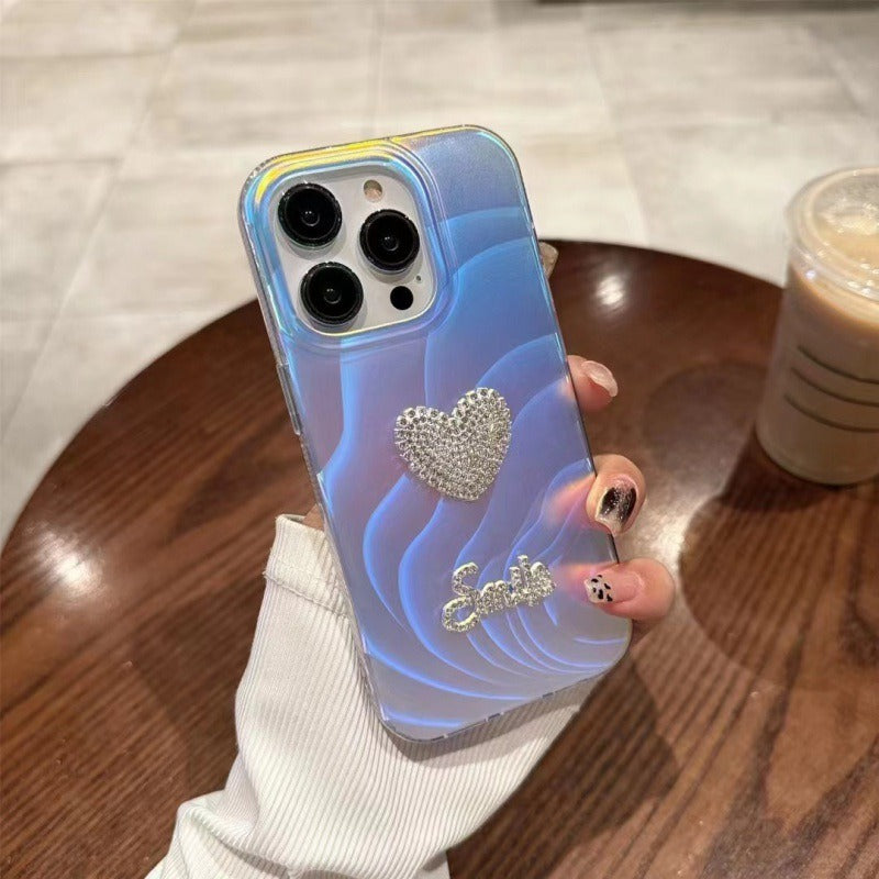 For iPhone 14 Pro Max Case Rhinestone Heart / Bowknot IMD Acrylic+TPU Phone Cover