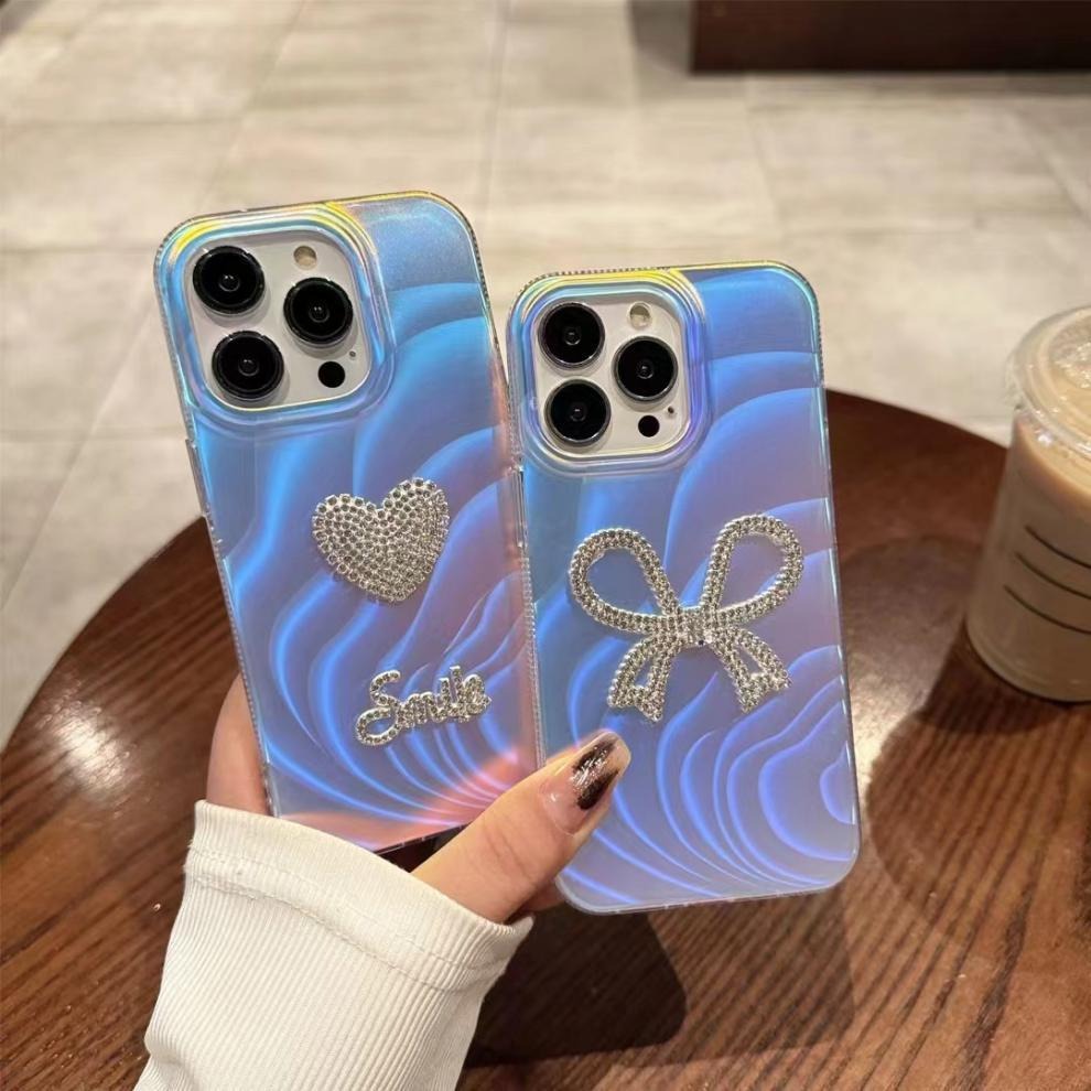 For iPhone 13 Pro Max Phone Case Stylish IMD Rhinestone Decor Acrylic+TPU Phone Cover