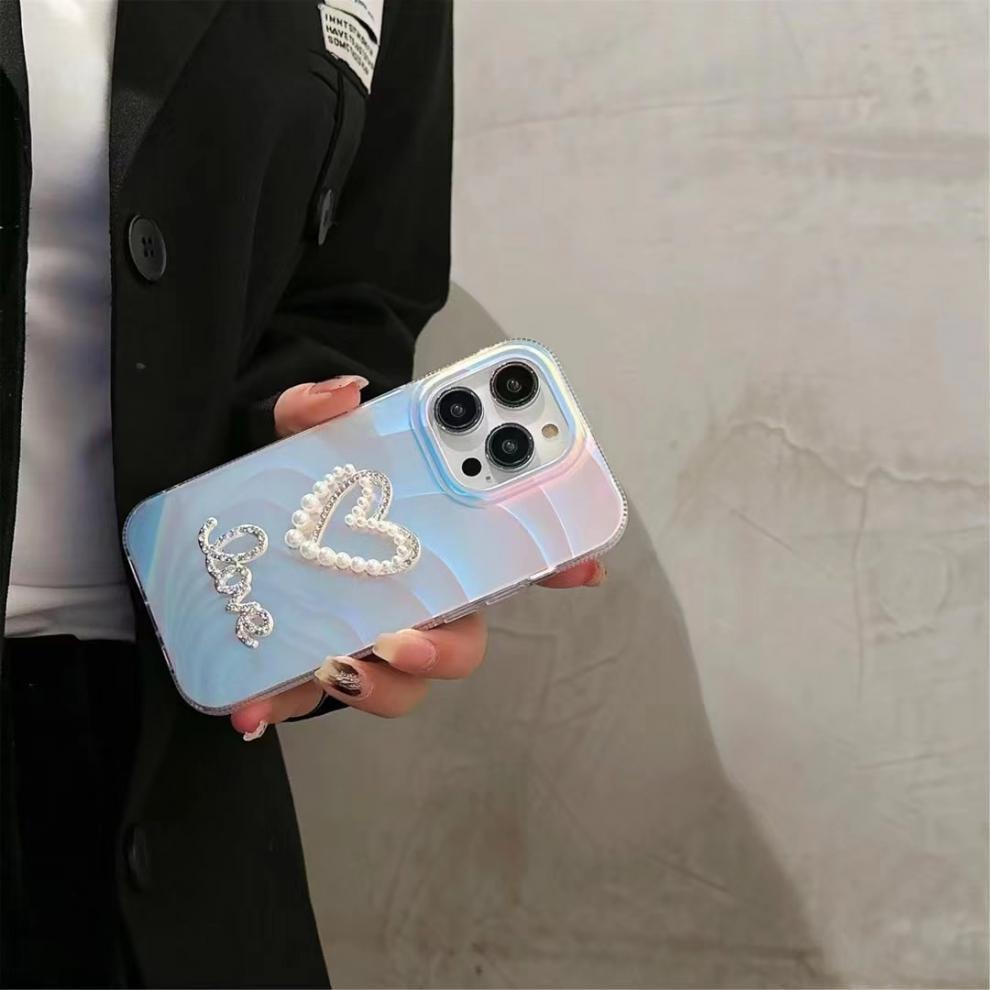 For iPhone 13 Pro Slim-Fit Acrylic+TPU Phone Cover IMD Case with Rhinestone Decor
