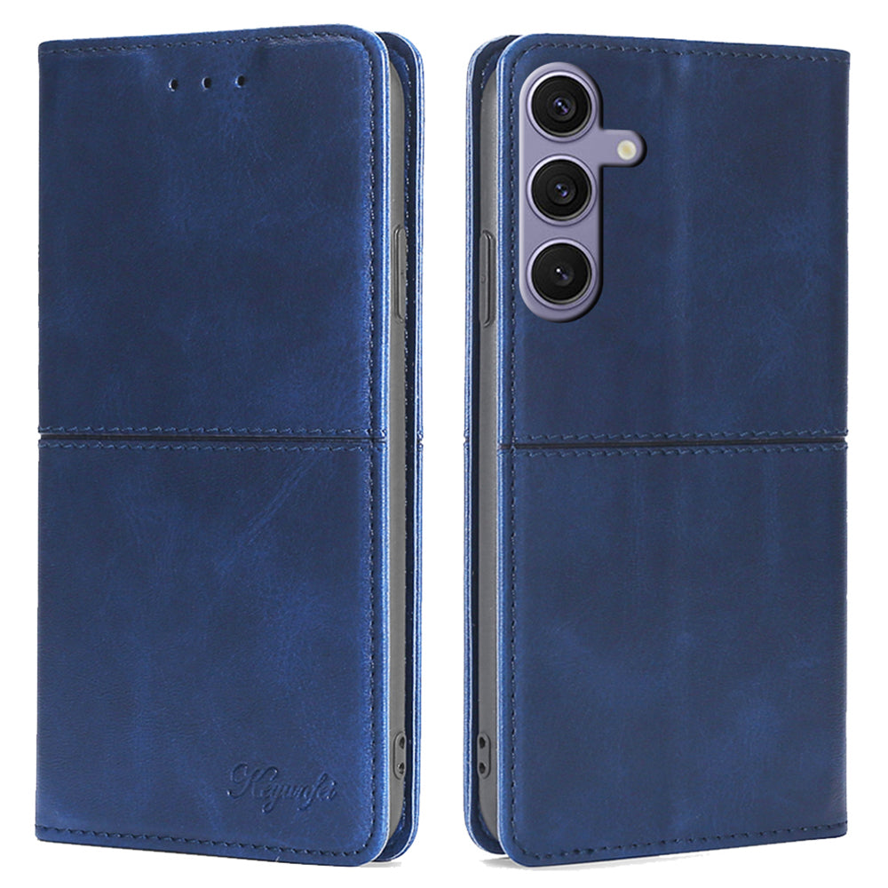 For Samsung Galaxy S24+ Case Cowhide Texture Stand Protective Cover with Card Slots