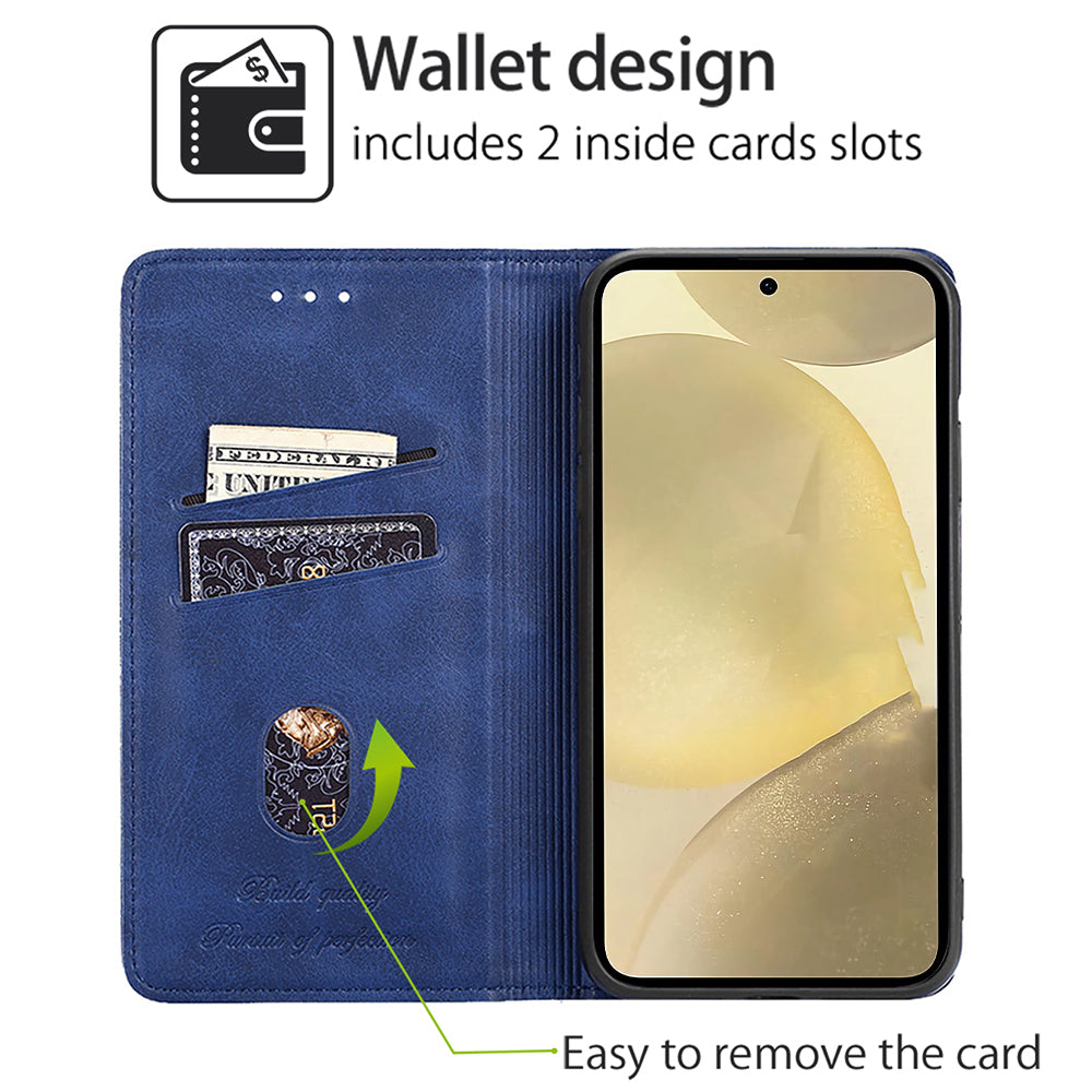 For Samsung Galaxy S24+ Case Cowhide Texture Stand Protective Cover with Card Slots