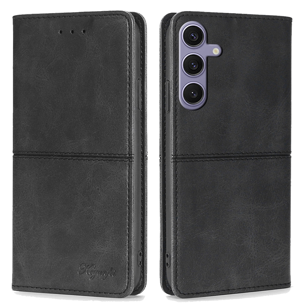For Samsung Galaxy S24+ Case Cowhide Texture Stand Protective Cover with Card Slots