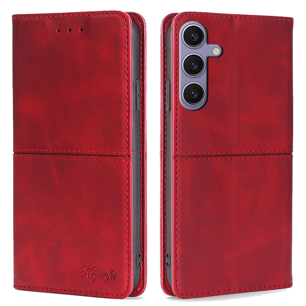 For Samsung Galaxy S24+ Case Cowhide Texture Stand Protective Cover with Card Slots