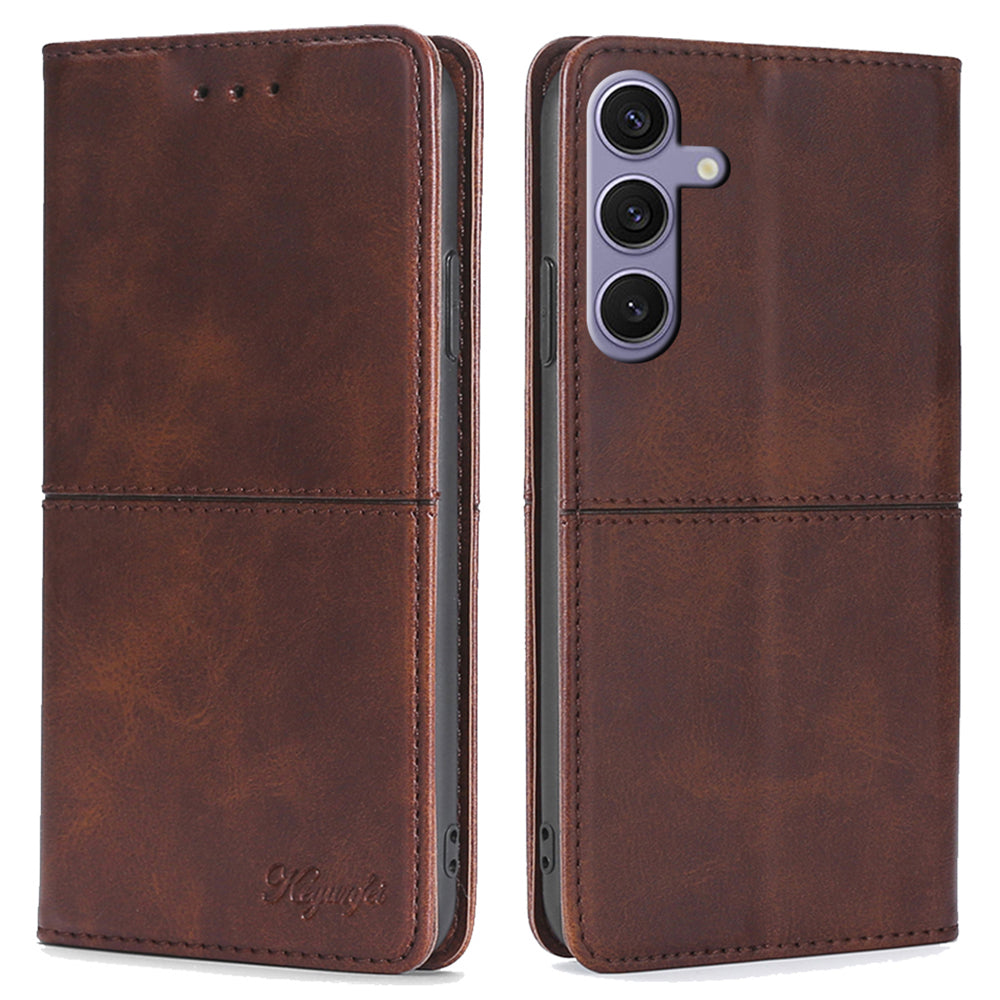 For Samsung Galaxy S24+ Case Cowhide Texture Stand Protective Cover with Card Slots