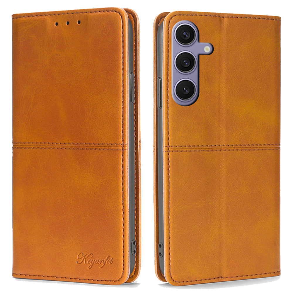 For Samsung Galaxy S24+ Case Cowhide Texture Stand Protective Cover with Card Slots