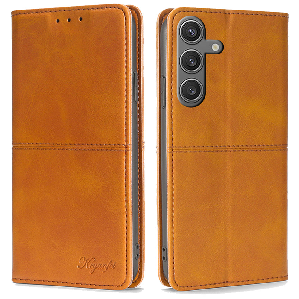 For Samsung Galaxy S24 Case Stand Card Holder Cowhide Texture Leather Phone Cover