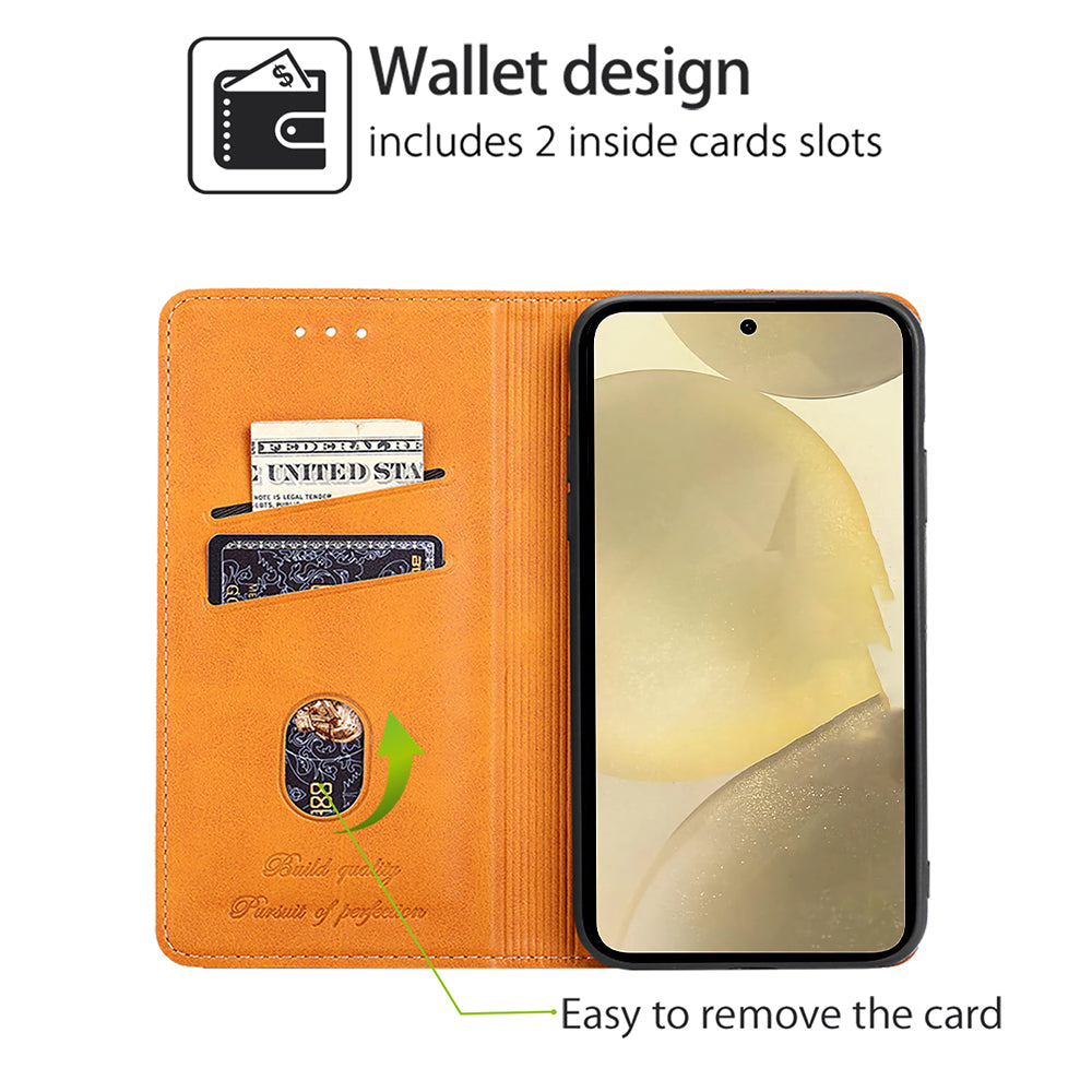 For Samsung Galaxy S24 Case Stand Card Holder Cowhide Texture Leather Phone Cover