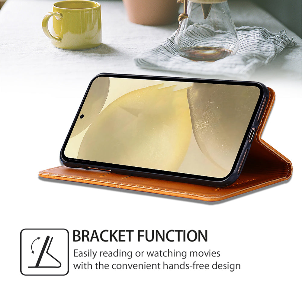 For Samsung Galaxy S24 Case Stand Card Holder Cowhide Texture Leather Phone Cover