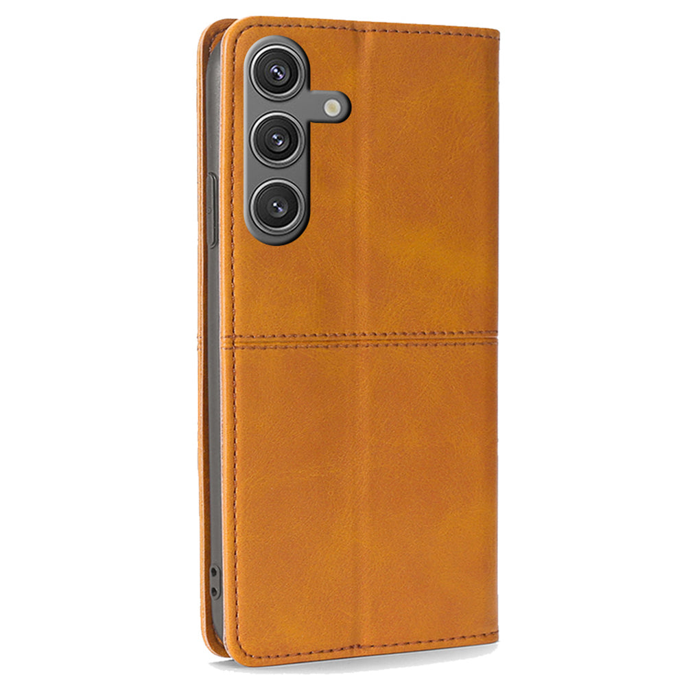 For Samsung Galaxy S24 Case Stand Card Holder Cowhide Texture Leather Phone Cover