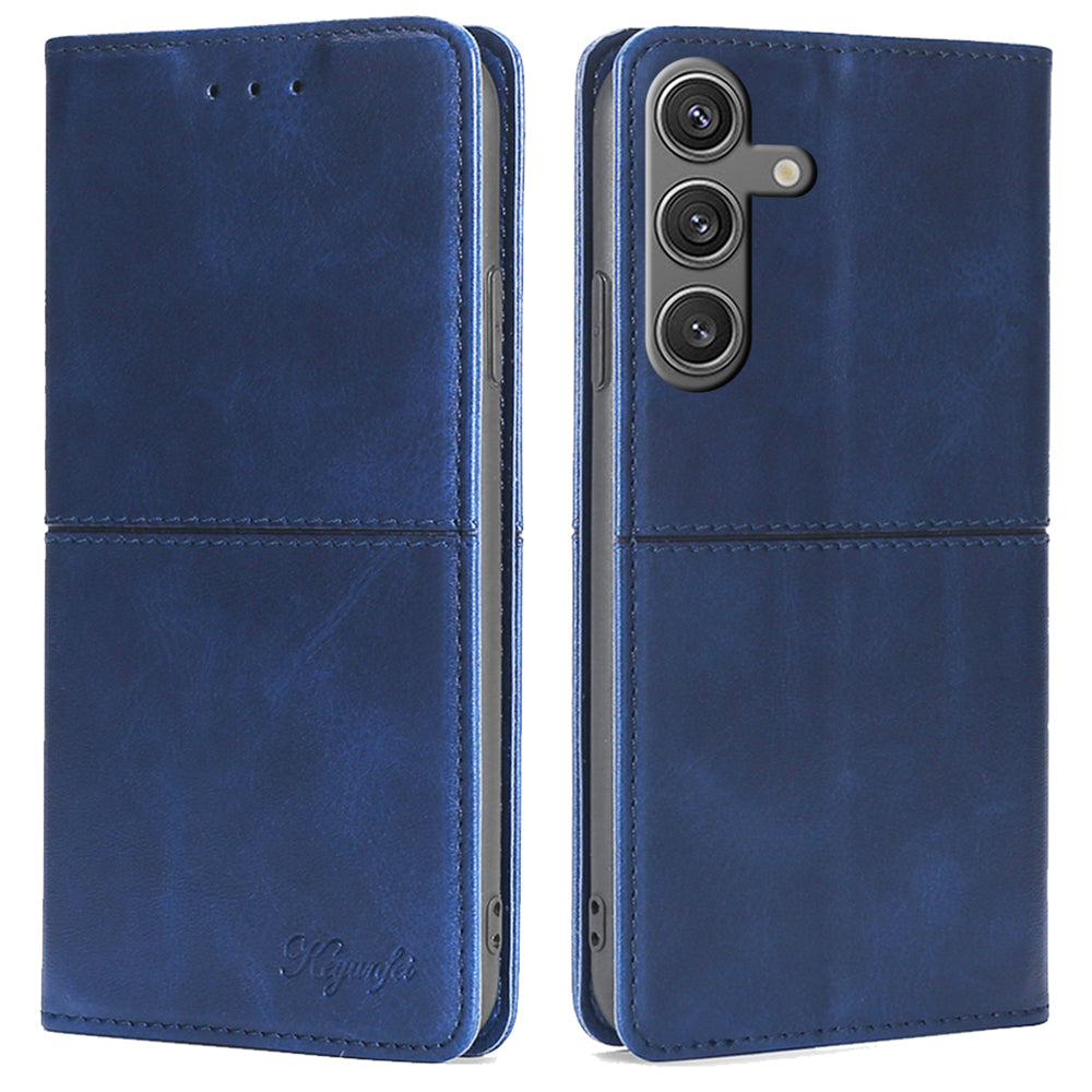 For Samsung Galaxy S24 Case Stand Card Holder Cowhide Texture Leather Phone Cover