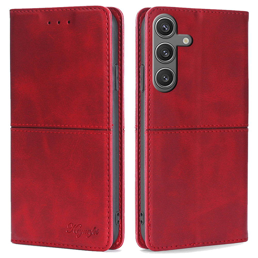 For Samsung Galaxy S24 Case Stand Card Holder Cowhide Texture Leather Phone Cover