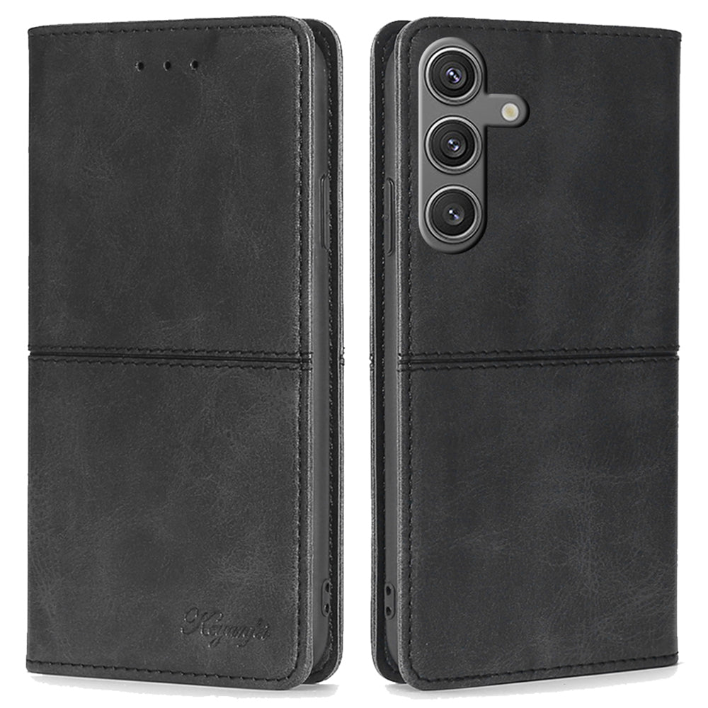 For Samsung Galaxy S24 Case Stand Card Holder Cowhide Texture Leather Phone Cover