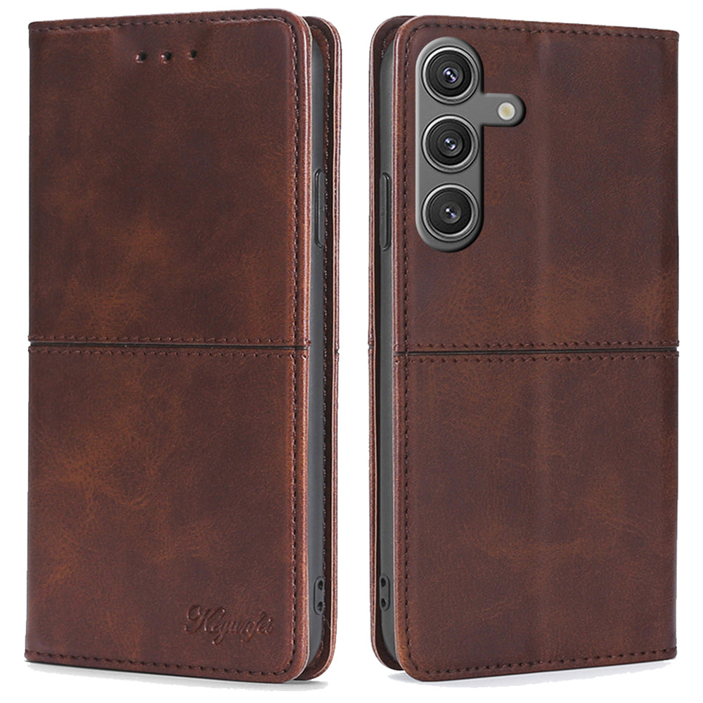 For Samsung Galaxy S24 Case Stand Card Holder Cowhide Texture Leather Phone Cover