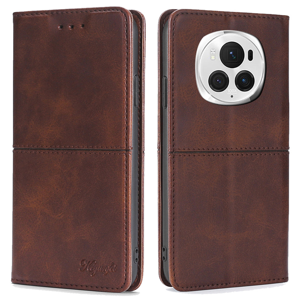 For Honor Magic6 Pro 5G Case Cowhide Texture Anti-Scratch Leather Phone Cover with Card Slots
